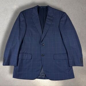 Oxxford Clothes Navy Windowpane Blazer 46R? Bespoke Custom Jacket Luxury
